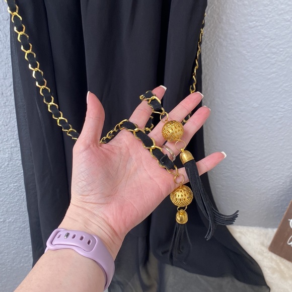 Windsor Y2K, Spaghetti Strap Black Midi dress, with Gold Waist Chain, Size Small - Picture 6 of 10